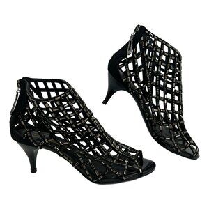 Liz Form Black and Silver Metallic Caged Kitten Heels | Size 36 EU